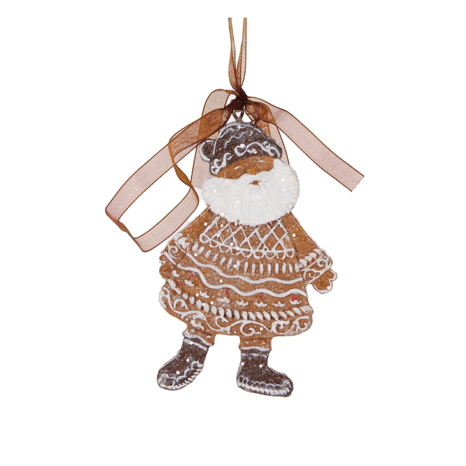 Holly & Ivy Hanging Piped Gingerbread Santa Ornament